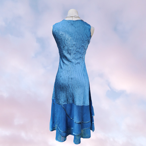 Komarov Blue Embellished V Neck Layered Formal Wedding Cocktail Tank Dress Sz S - Picture 5 of 7